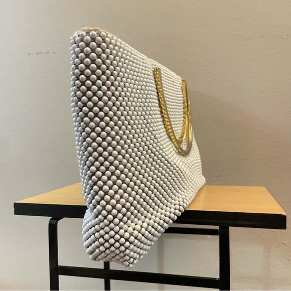 Vintage 80s ‘Bags By Marlo’ Ivory Bubble Chainmail Handbag w Gold Handles - EUC - Picture 3 of 16